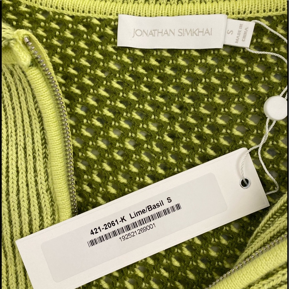 NWT Jonathan Simkhai Ariella Cotton Blend Sweater In Lime Green Sz S - Picture 13 of 15